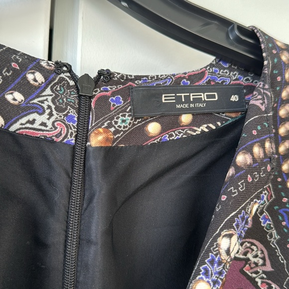 Etro paisley print dress purple black blue flare sleeves size 40 4 to 6 lined - Picture 3 of 8